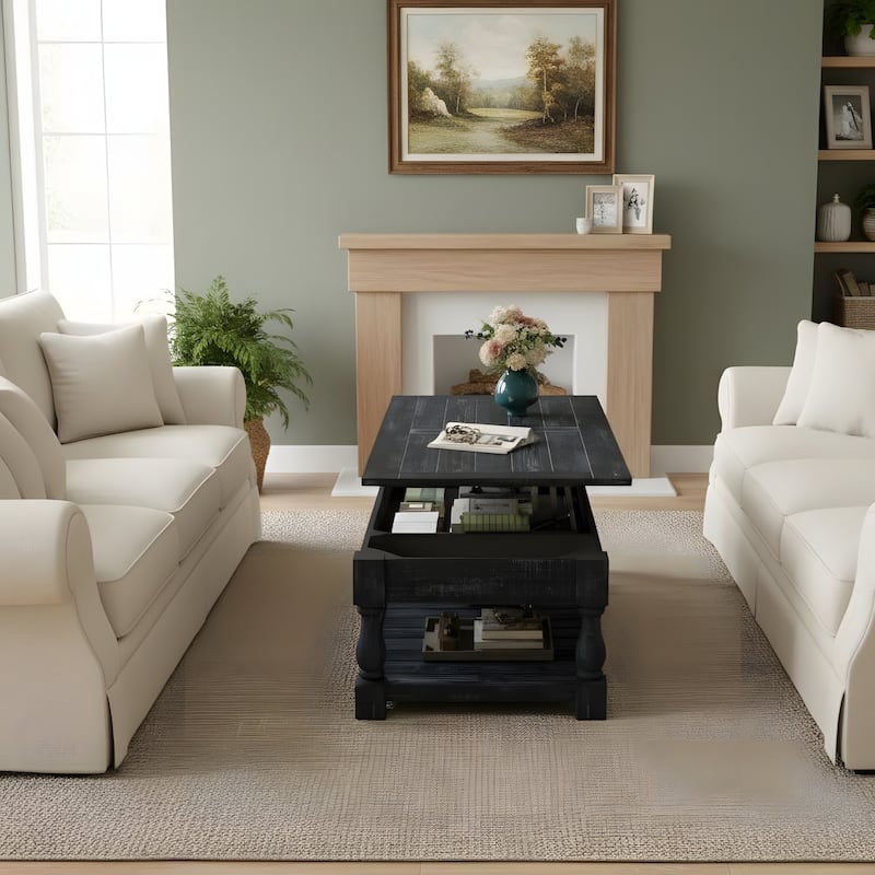 Retro Lift-Top Coffee Table with Hidden Compartment & Lower Shelf