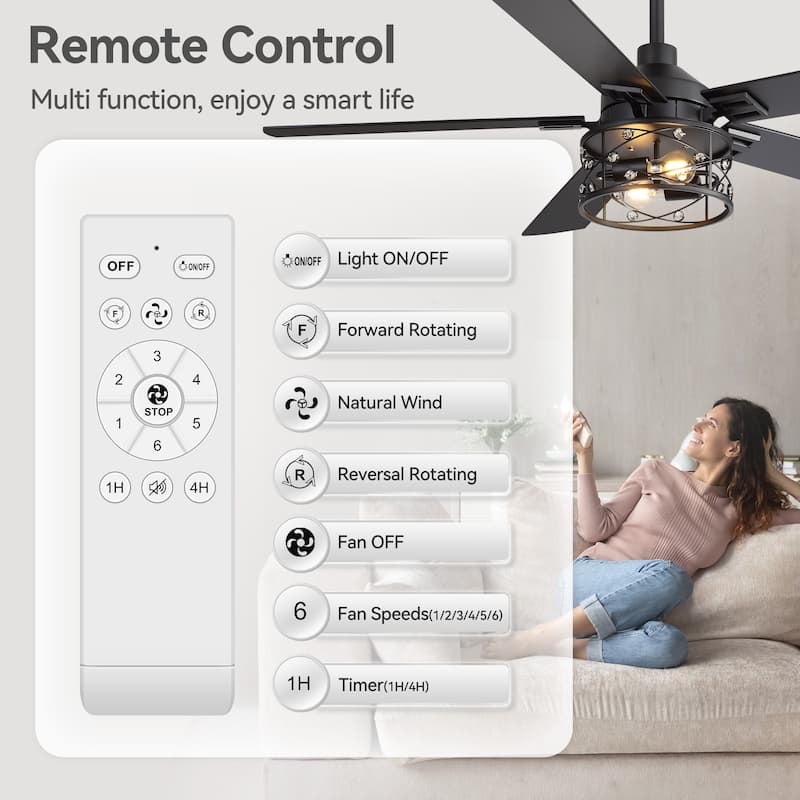 52-inch Reversible 5-Blade Caged Ceiling Fan with Remote and Light Kit