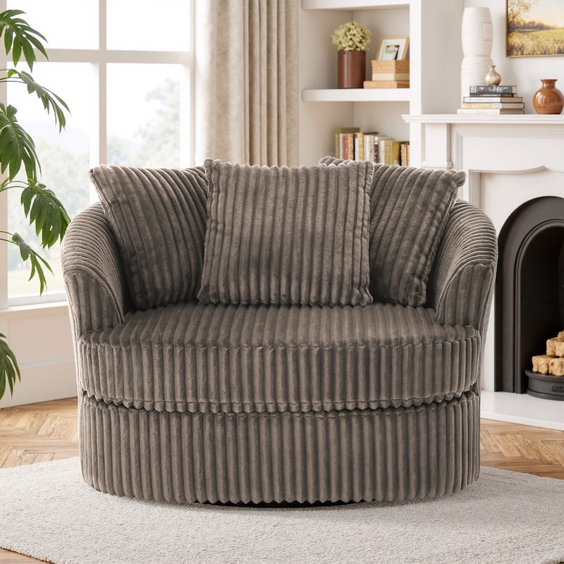 Oversized 43" W Plush Corduroy Recessed Arm Swivel Barrel Chair