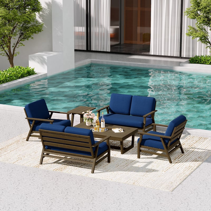 4-Piece Teak Outdoor Conversation Set With 2 Loveseats, Coffee Table & Side Table