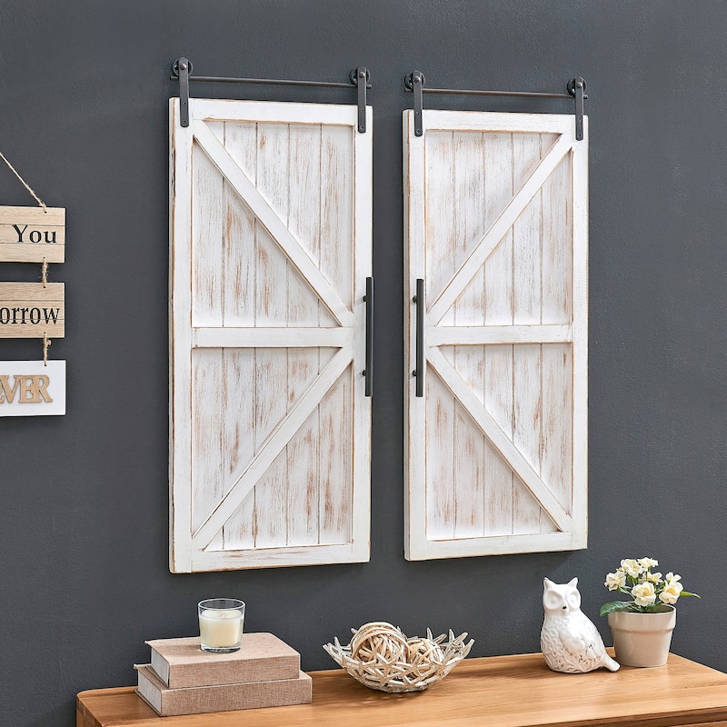 FirsTime & Co. 2-pc. Wooden Barn Door Wall Plaque Set - Aged White