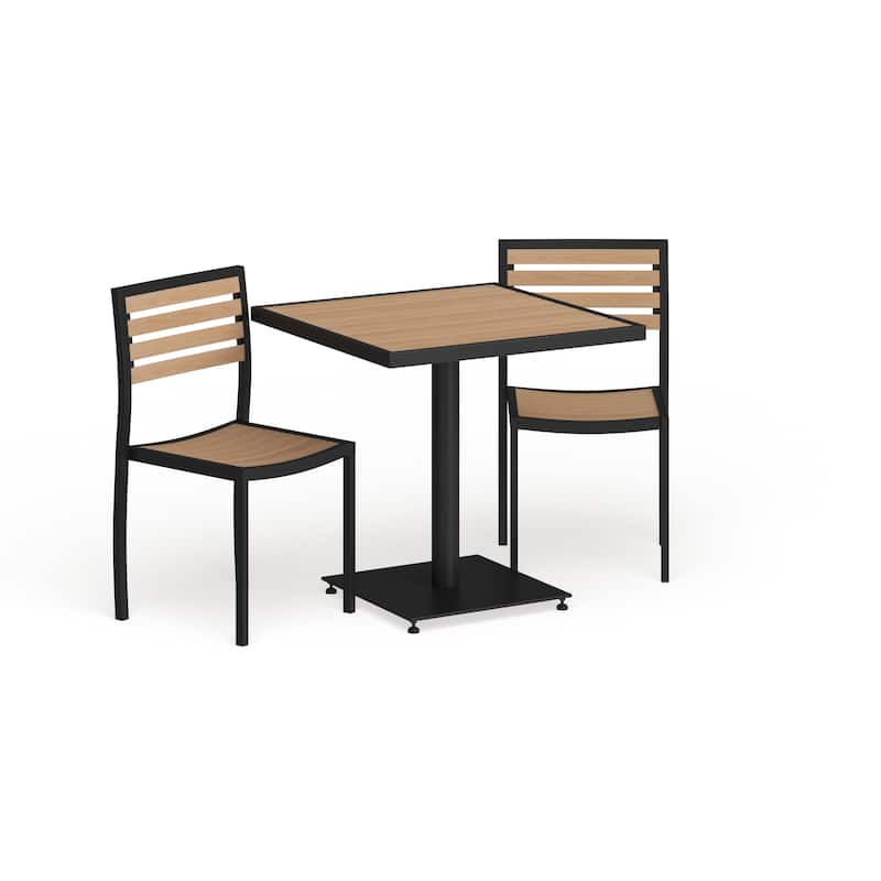 Outdoor Patio Bistro Dining Table Set with 2 Chairs and Faux Teak Poly Slats - Teak