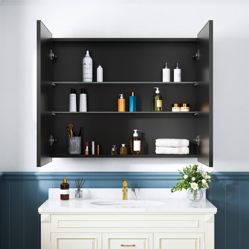 Elise Iron Medicine Cabinet with Mirror, Adjustable Shelves, Recessed or Wall Mount