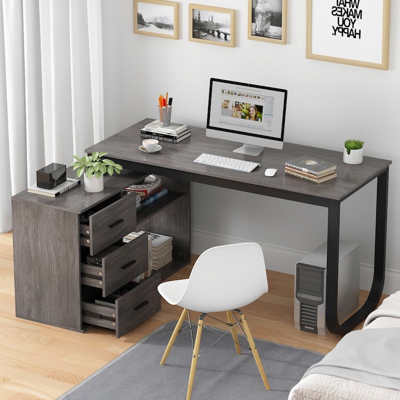 L-Shaped Computer Desk, 55.1"W Large Executive Office Desk