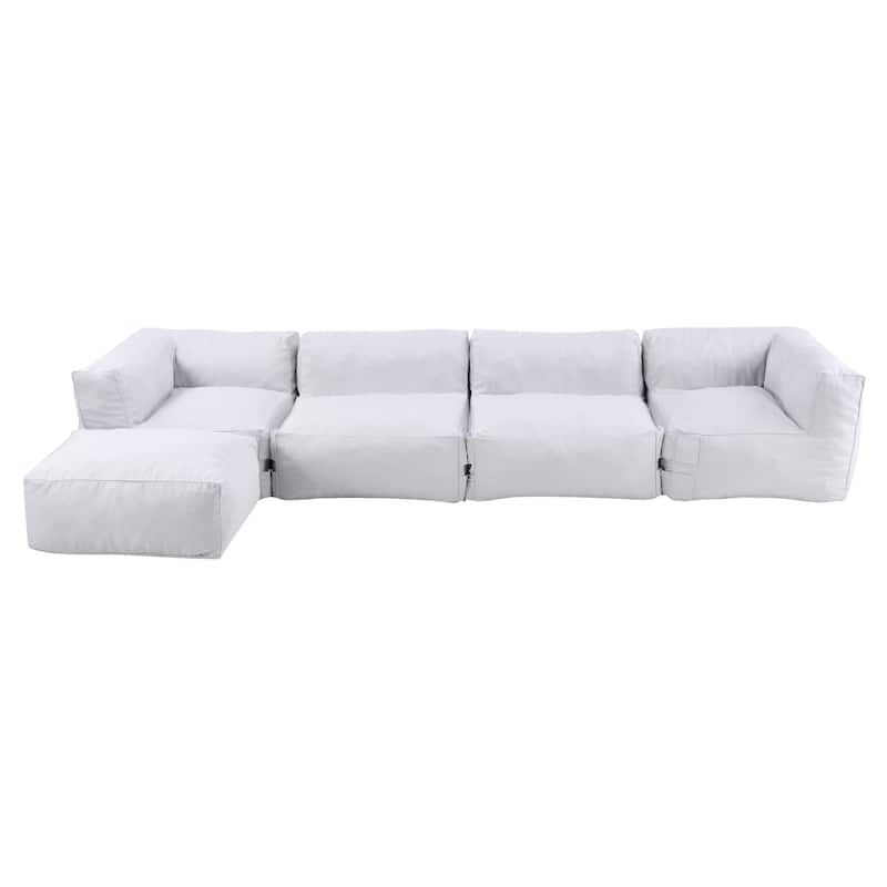 Christopher Knight Home - Nerissa 5-Piece Modular Outdoor/Indoor Bean Bag Sectional Sofa Set with Shredded Foam Filled & Ottoman - Light Grey