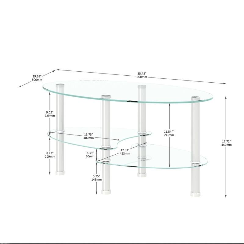 3-Layer Oval Glass Coffee Table