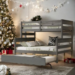 Wood Twin over Full Bunk Bed with Twin Size Trundle