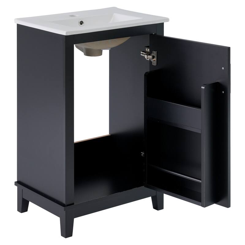 20 Inch Modern Small Bathroom Vanity Cabinet With Ceramic Basin,Ample Storage,1 Soft Close Doo