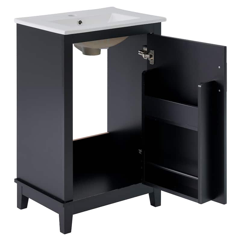 Bathroom Vanity with Sink, Small Bathroom Cabinet with Storage Racks, Single Basin Vanity Set with Soft-Close Door