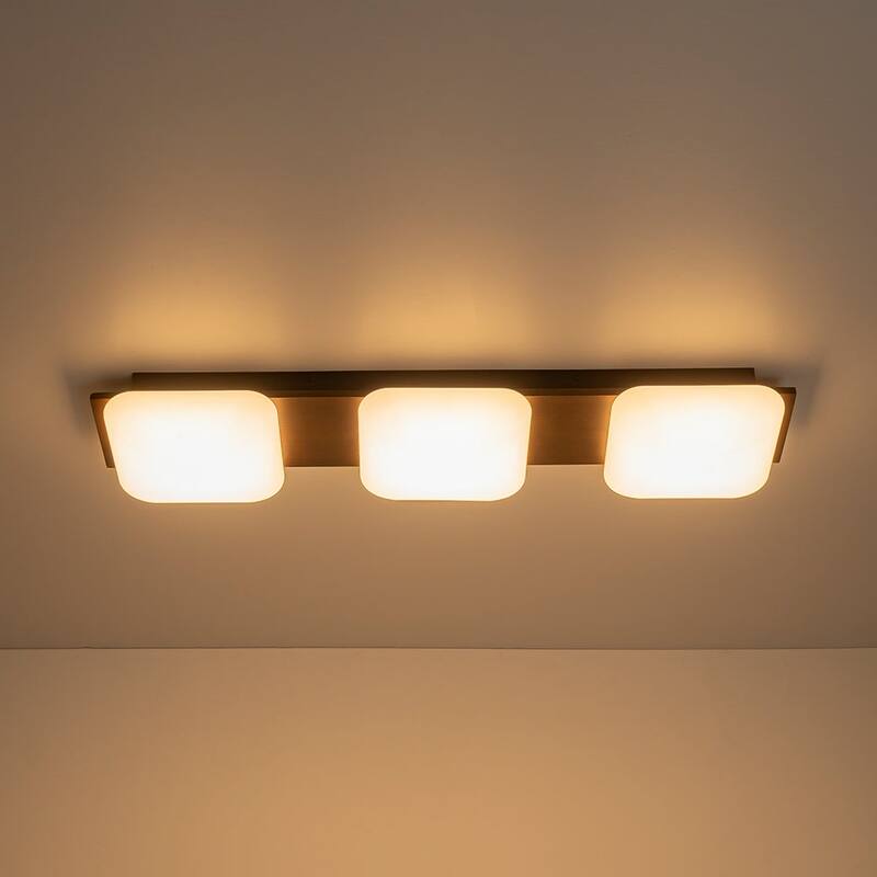 Modern Faux Walnut Wood Grain 3-Light Dimmable LED Flush Mount - 30.7 in