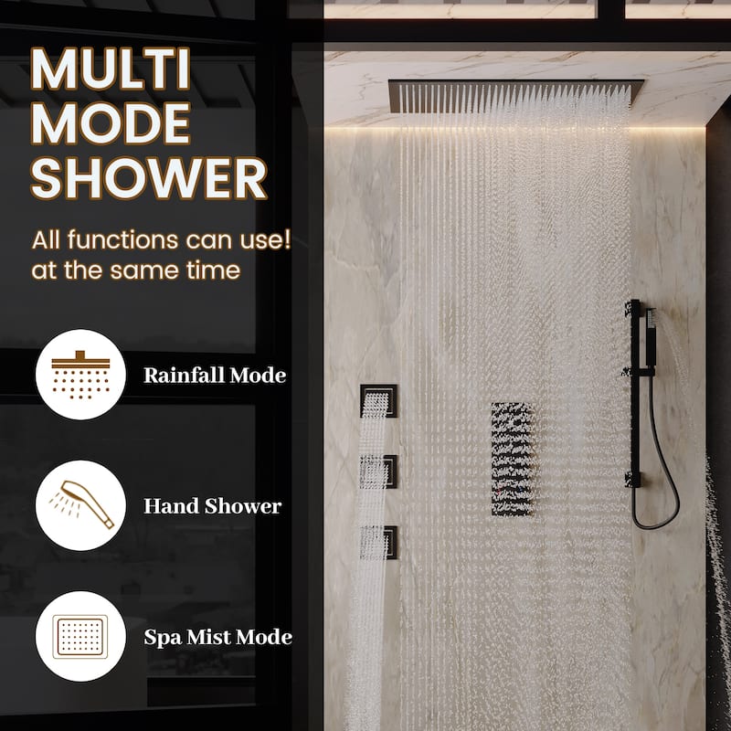 3-Spray 32 in. x 16 in. Ceiling Mount Fixed and Handheld Dual Shower Head 2.5 GPM with Adjustable Slide Bar and 3-Body Jets