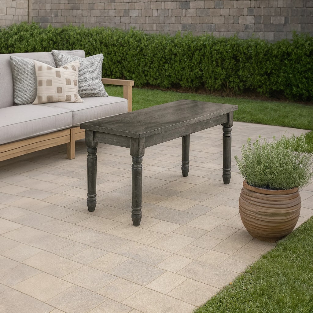 Transitional Style Wood Bench with Turned Legs, Gray