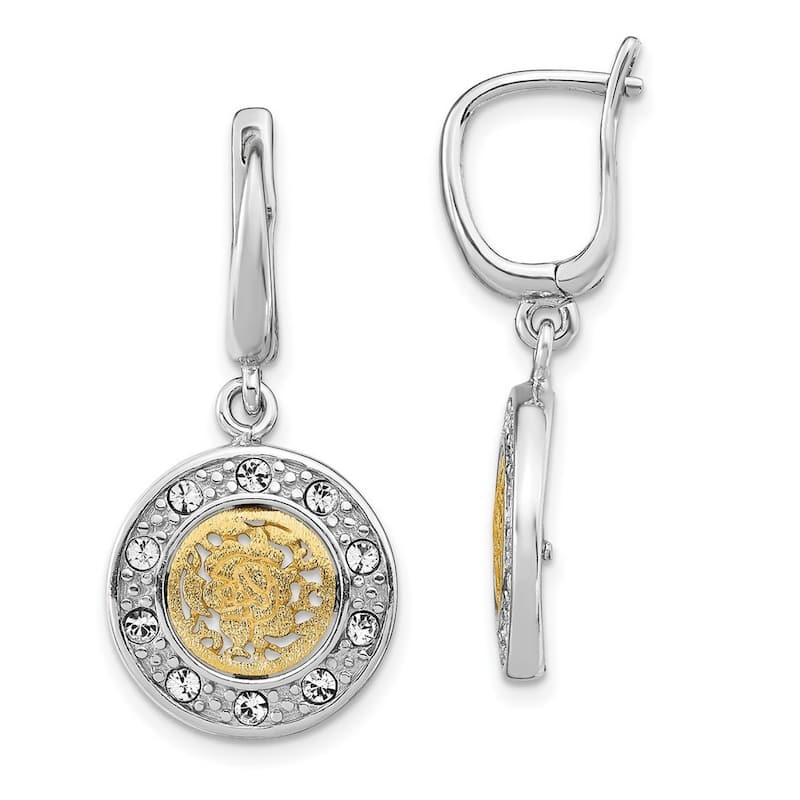 Curata 925 Sterling Silver Rhod Plated Gold tone Crystal Earrings Measures 29.31x15.25mm Wide