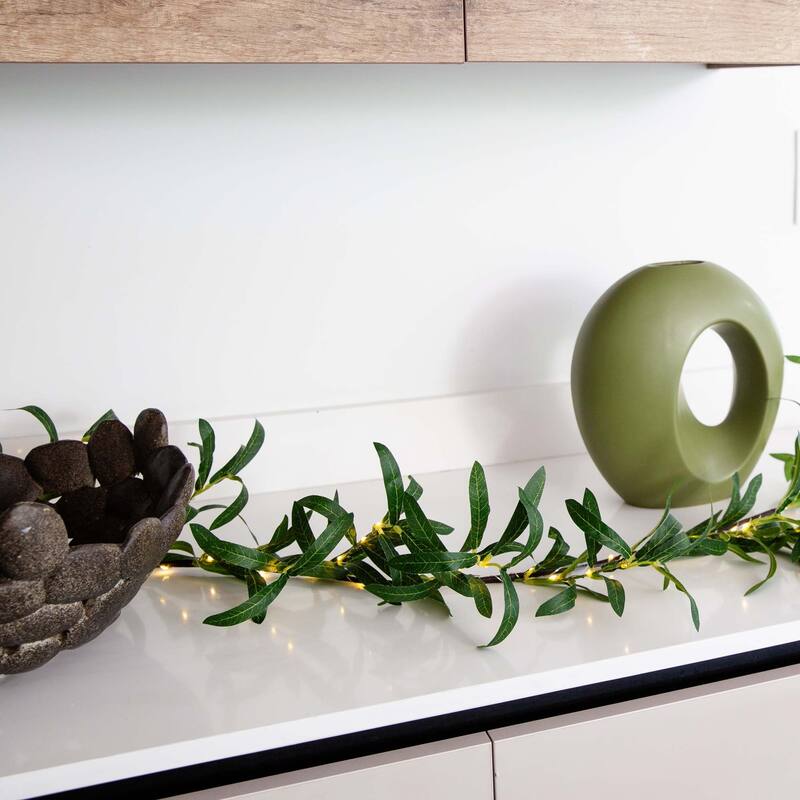Pre-Lit Olive Artificial Christmas Garland - 6.5' x 10" - Warm White Lights