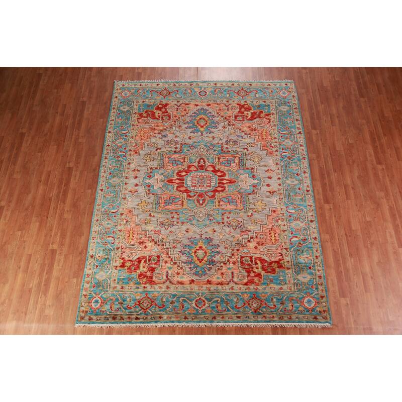 Geometric Oushak Oriental Area Rug Handmade Wool Carpet - 7'9" x 9'11"