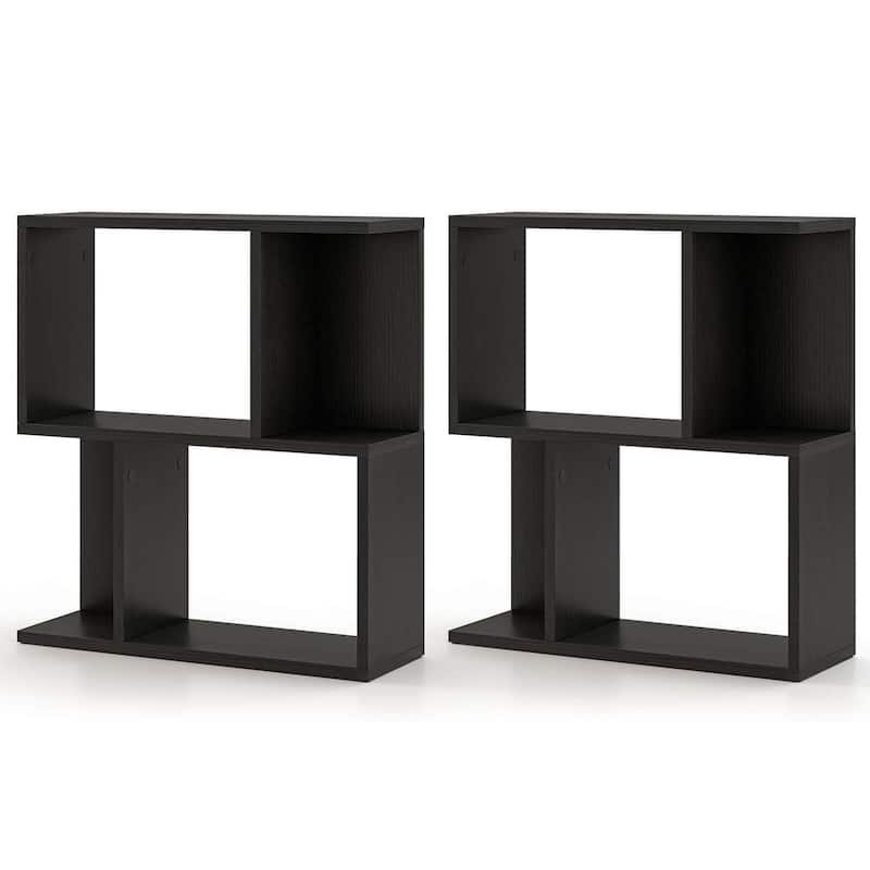 2 PCS Bookshelf 3-Tier Display Shelf Geometric Bookcase - Black
