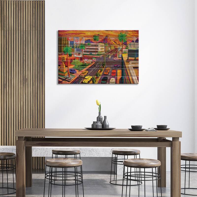 Camelback Road Phoenix Print On Wood by Charles Harker - Multi-Color