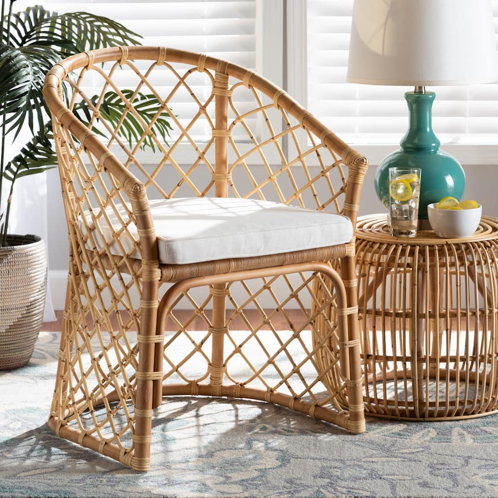 Orchard Bohemian Upholstered Rattan Dining Chair-White/Natural Brown