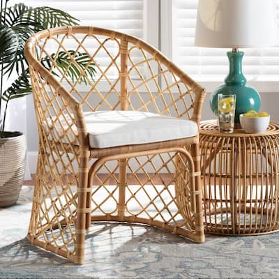 Orchard Bohemian Upholstered Rattan Dining Chair-White/Natural Brown