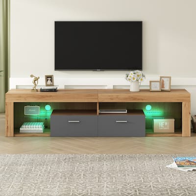 Freestanding TV Stands LED Light Entertainment Center, Media Console with 6 Storage Cabinets, TV Cabinet for TVs up to 80"