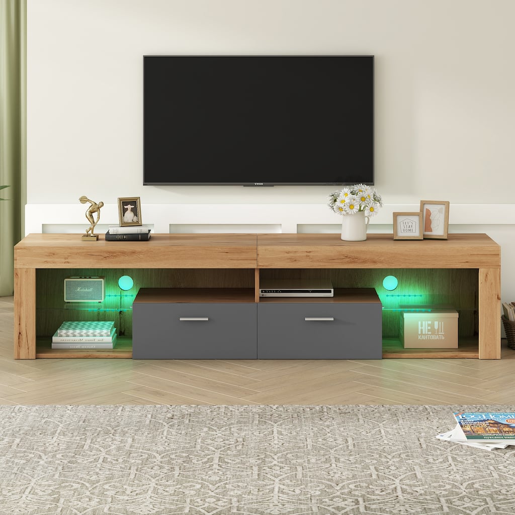 Freestanding TV Stands LED Light Entertainment Center, Media Console with 6 Storage Cabinets, TV Cabinet for TVs up to 80"