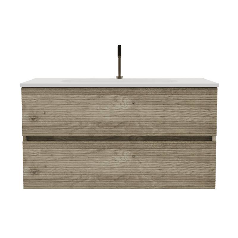 35" Modern Bathroom Vanity with Silent Soft-Closing Drawers, Eco-Friendly Natural Oak Finish