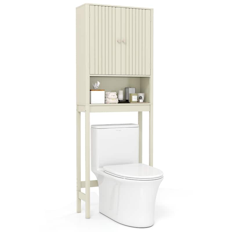 Gymax 66'' Over the Toilet Storage Cabinet w/Fluted Doors Adjustable - Beige