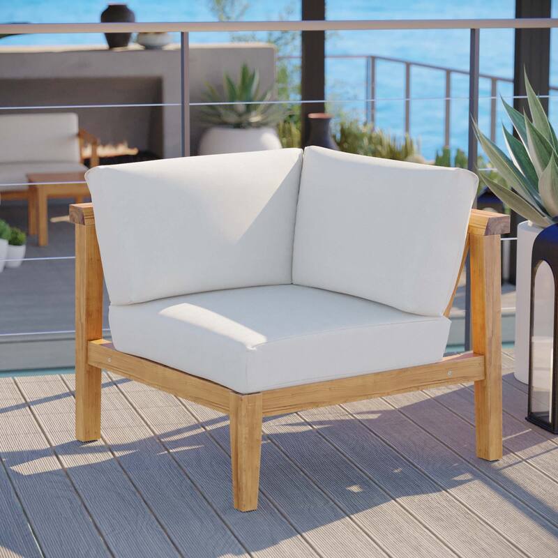 Bayport Outdoor Patio Teak Wood Corner Chair - Natural White