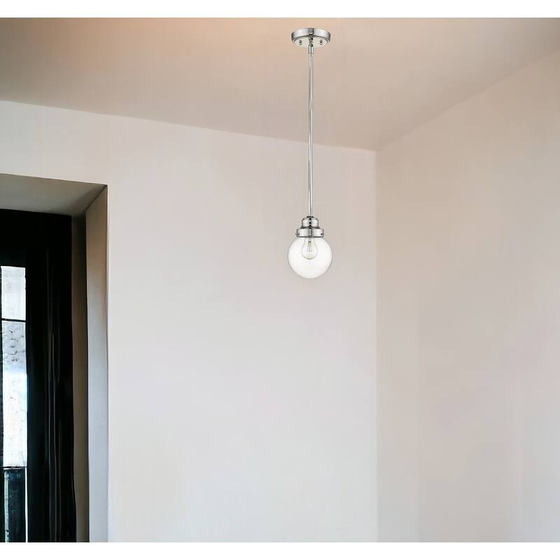 HomeRoots Silver Metal Hanging with Round Clear Glass Shade - 6' X '8.75' X '6 - 6' X '8.75' X '6