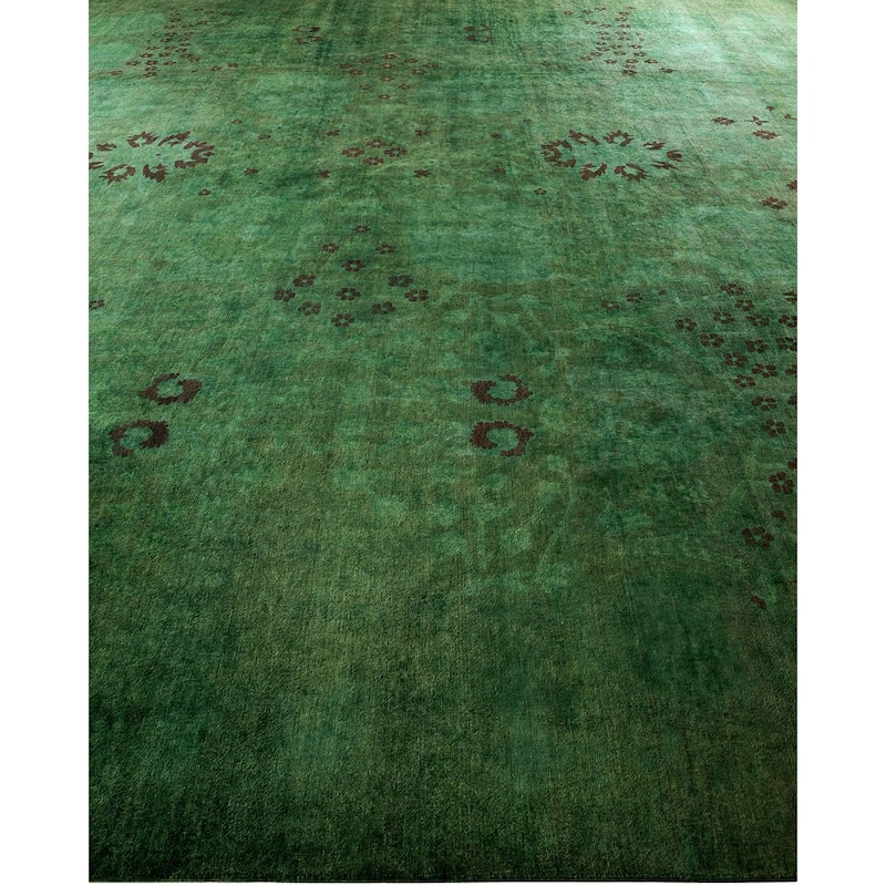 Overdyed, One-of-a-Kind Hand-Knotted Area Rug - Green - 11' 10" x 18' 0"