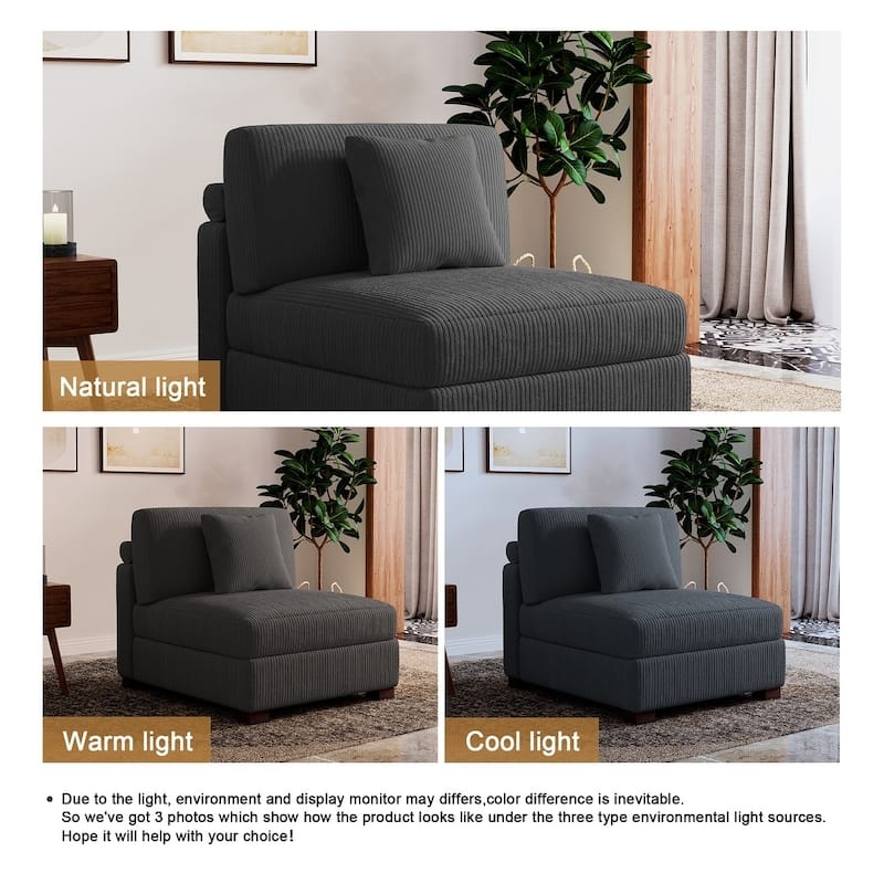 Modern L-Shaped Corduroy Modular Sectional Couch Sofa with Pillows