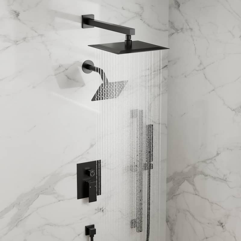 GRANDJOY Shower Faucet Set 10 and 6 inch Wall Mount Rainfall Dual Shower Heads with Handheld Shower Spray Combo High Pressure