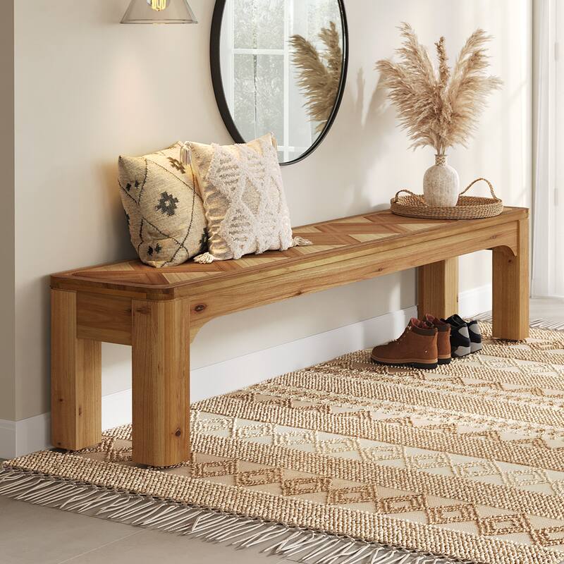 Solid Wood Entryway Bench, 63" Shoe Bench, End of Bed Bench Stool for Bedroom, Entryway, Hallway, Living Room - Brown