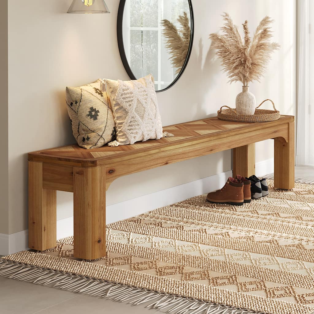 Solid Wood Entryway Bench, 63" Shoe Bench, End of Bed Bench Stool for Bedroom, Entryway, Hallway, Living Room