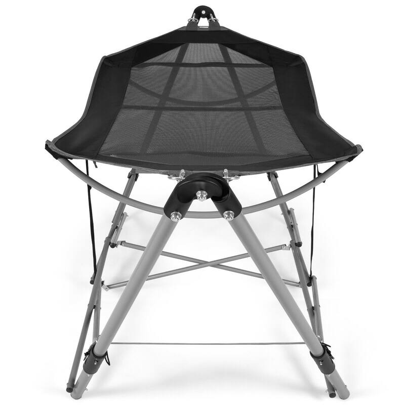 Gymax Folding Hammock Indoor & Outdoor Hammock with Side Pocket & Iron