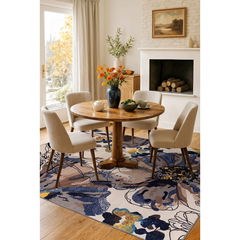 World Rug Gallery Modern Bright Flowers Non-Slip Area Rug Multi