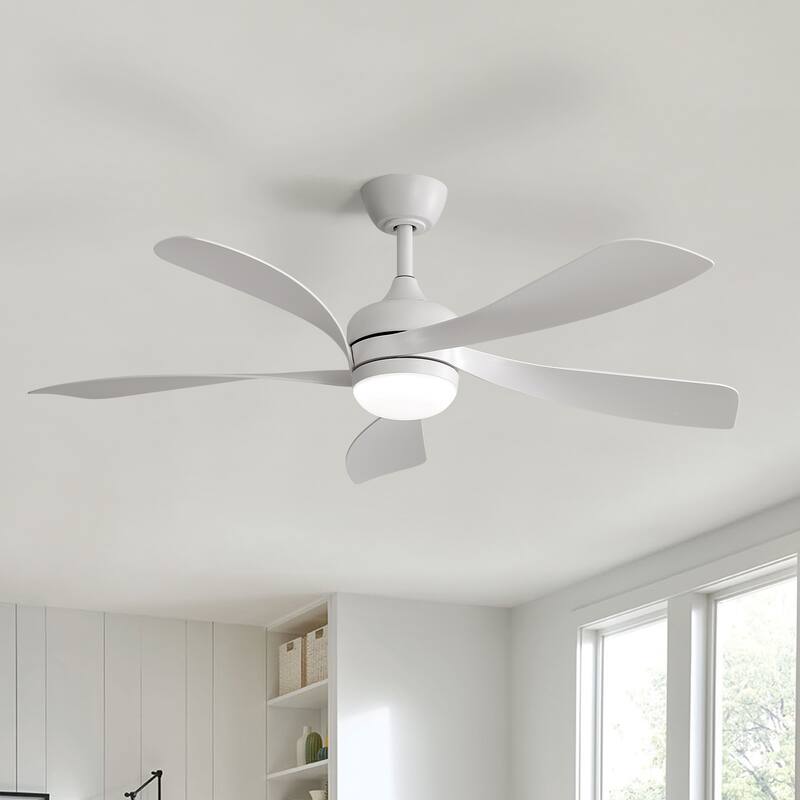 45 Inch / 52 Inch White Ceiling Fan with Dimmable LED Light and Remote, 6-Speed Reversible DC Motor, ABS Blades