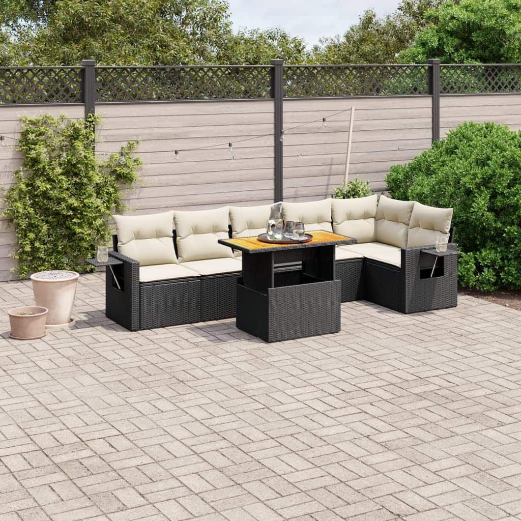 vidaXL Patio Sofa Set with Cushions Table and Lounge Sofas 7 Piece Poly Rattan - 21.7 x 39.4 x 28.7