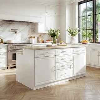 Freestanding Kitchen Island Table with Faux Stone Surface Storage ...