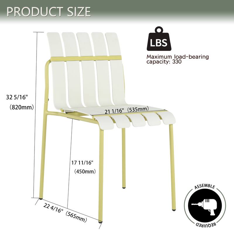 BNK Modern Striped Color Block Chairs With Waterproof PP Seat and Sturdy Metal Legs, Indoor/Outdoor Use (Set of 4)