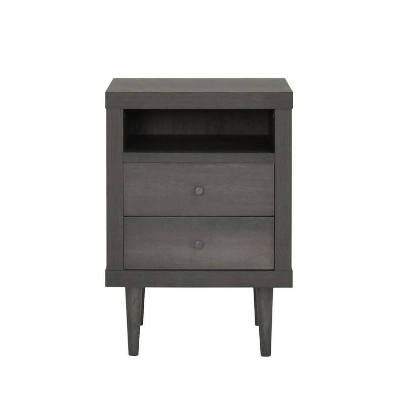 Mid-Century Nightstand with Splayed Legs and Dual Drawers