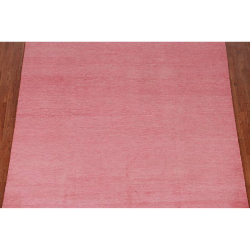 Hand Knotted Oriental 100% Wool Carpet Modern Solid Pink Gabbeh Area Rug - 9' 2'' X 6' 2''