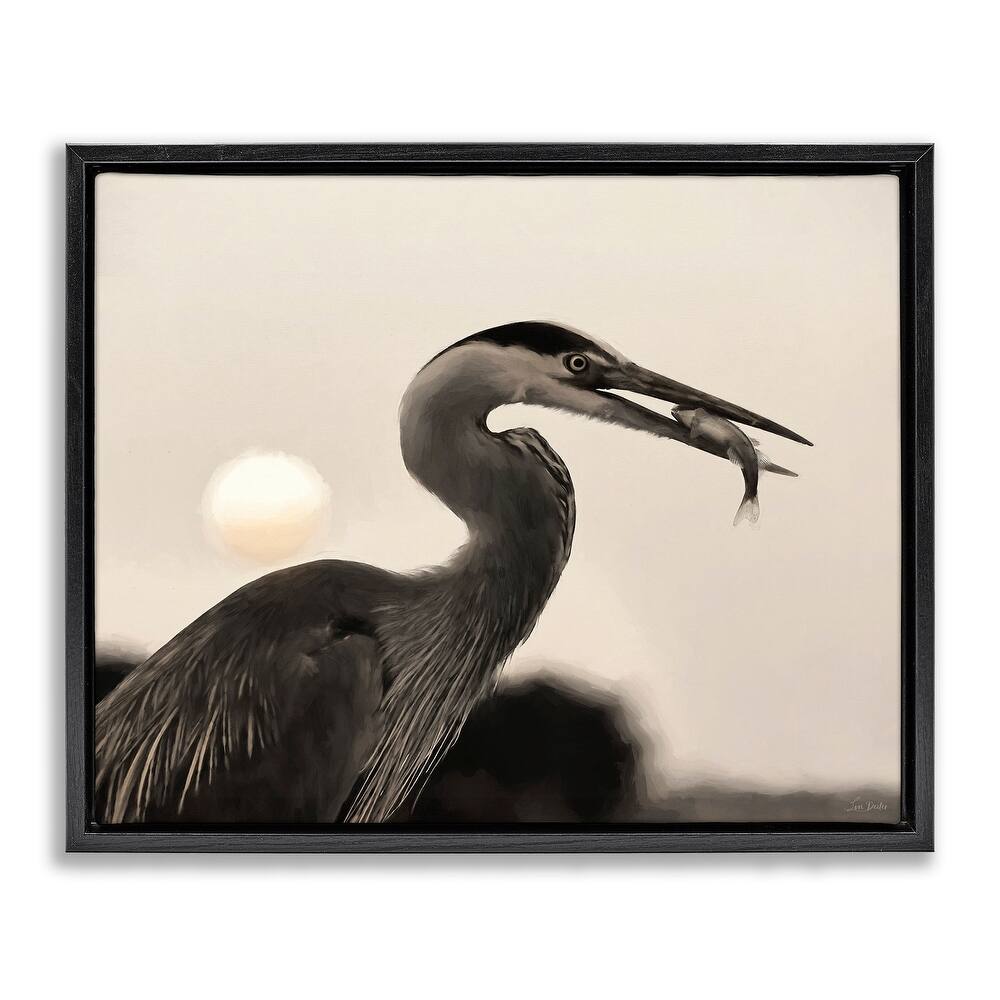 Stupell Heron Feeding on Fish Framed Floater Canvas Wall Art Design By Lori Deiter