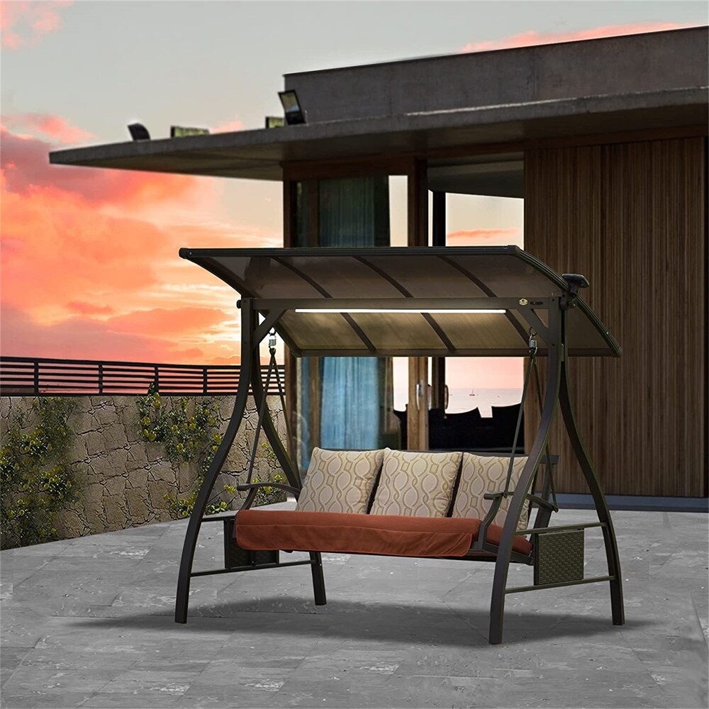 Person Adjustable Canopy Hammock Patio Porch Swing, Solar LED