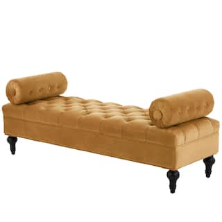 Modern Bedroom Bench Yellow End of Bed Bench with 2 Detachable Pillows, Upholstered Footstool Indoor Bench Lounge Bench