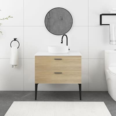 Freestanding Bathroom Vanity in Oak with Ceramic Sink