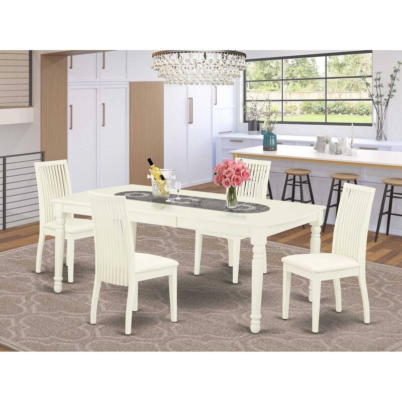 5-Piece Dining Set - Rectangle Table & 4 Linen Chairs - White Finish