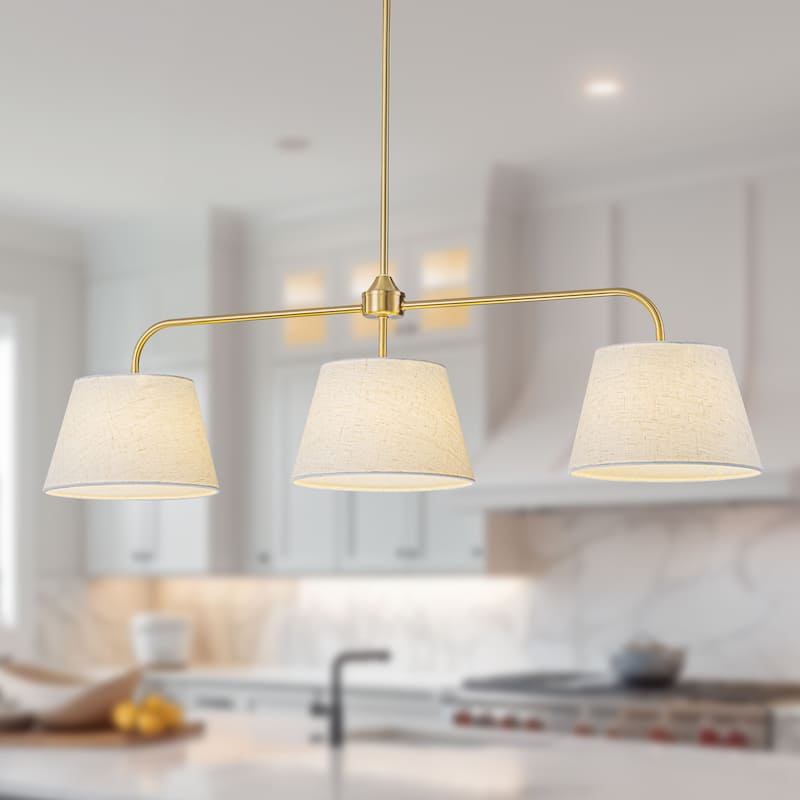Starsky 3-Light Modern White Linear Drum Fabric Kitchen Island Light