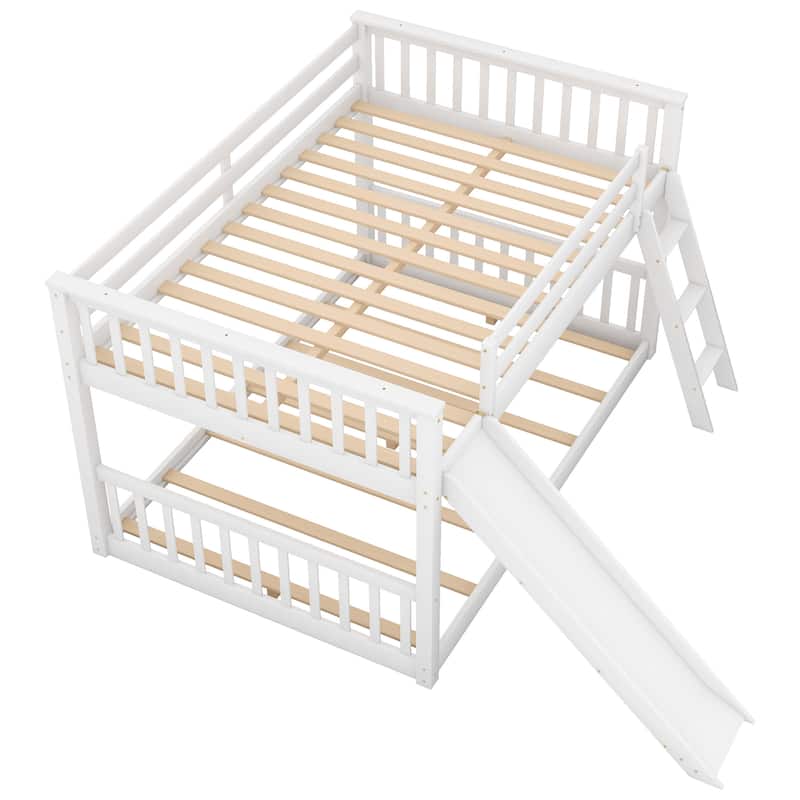 Full over Full Bunk Bed with Convertible Slide and Ladder, Gray