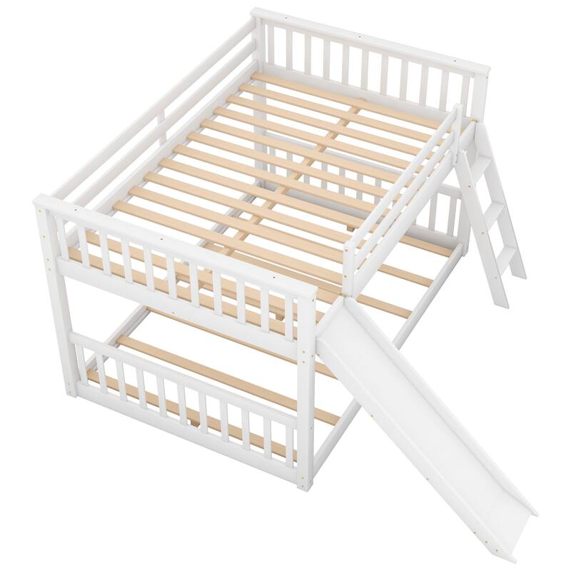Full over Full Bunk Bed with Reversible Slide and Ladder, White